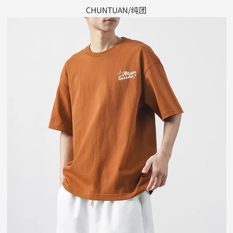 Áo thun nam tay ngắn chất liệu dày dặn 320G kiểu Mỹ, in họa tiết chiến binh cổ điển mùa hè, kiểu nửa tay.