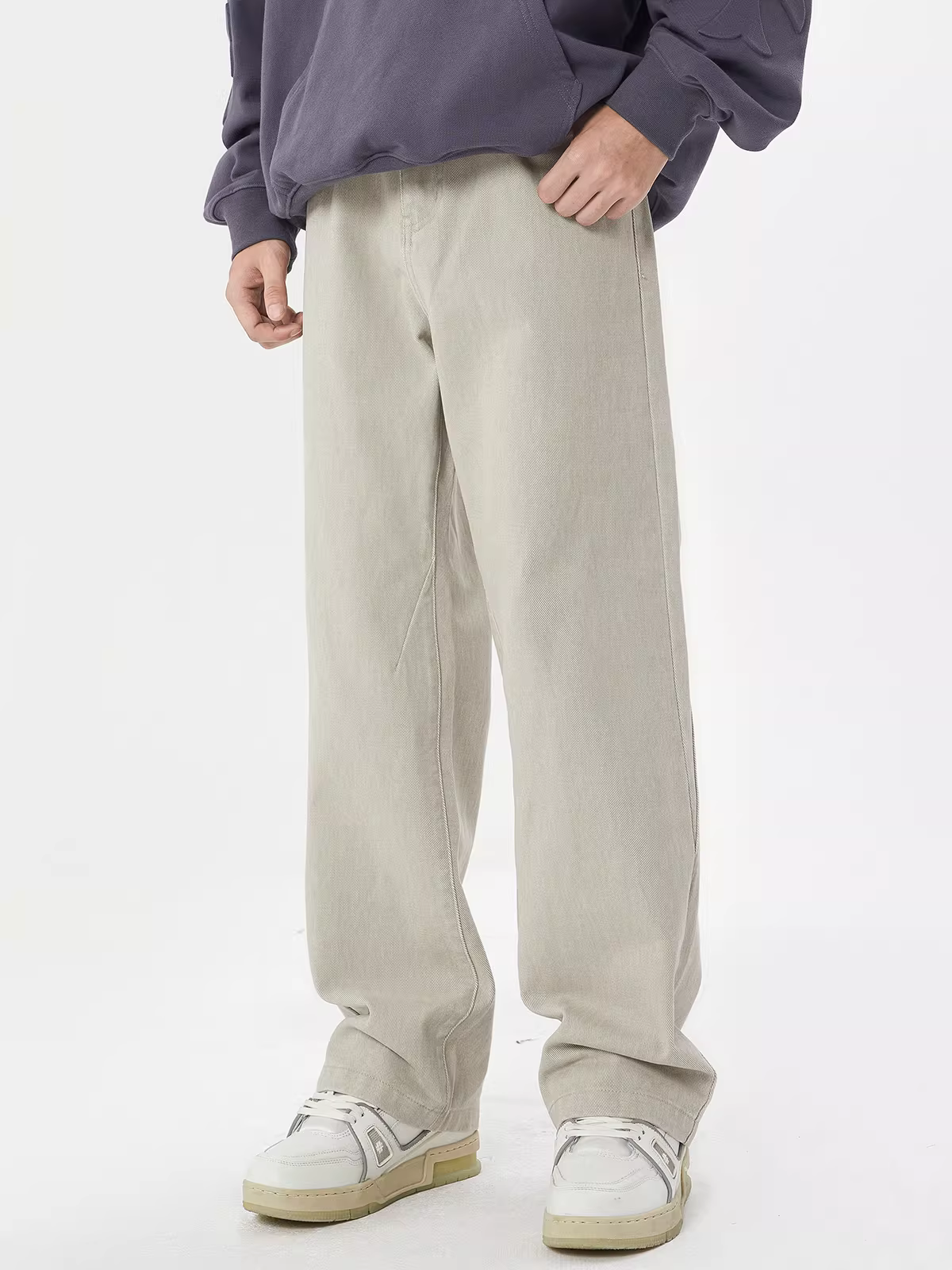 Quần jean ống loe nam, mùa xuân thu, chất liệu cotton nguyên chất, dáng rộng, thương hiệu thời thượng, quần ống rộng, kiểu vintage đã qua xử lý, quần dài thường ngày, phong cách rách cá tính.