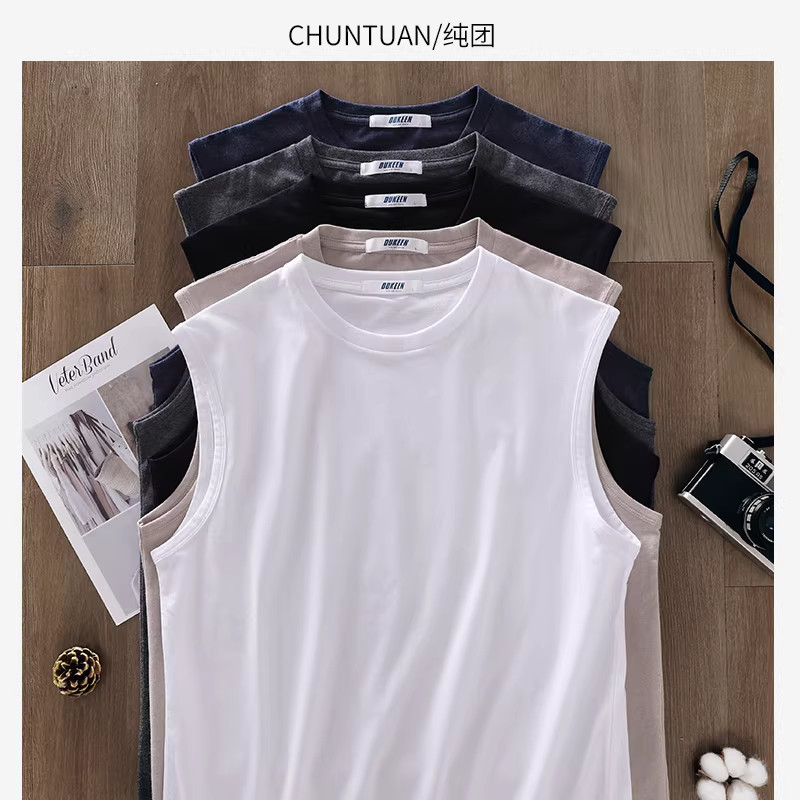 Áo ba lỗ cotton nguyên chất hạng nặng kiểu Nhật dành cho nam, thương hiệu thời thượng, dáng rộng mùa hè, thể thao, áo thun không tay, áo ngắn tay nam.