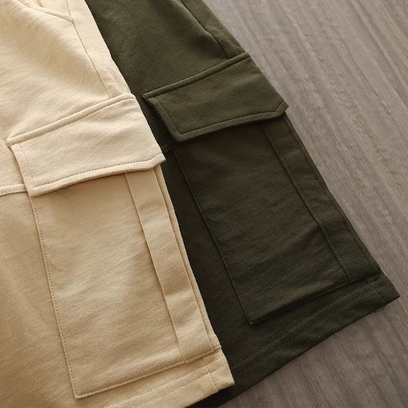 Quần short chở hàng hạng nặng kiểu Nhật dành cho nam, kiểu dáng mùa hè mới, túi vải bông nguyên chất, quần short năm điểm dáng rộng, dáng thẳng, hợp thời trang, thương hiệu thời trang