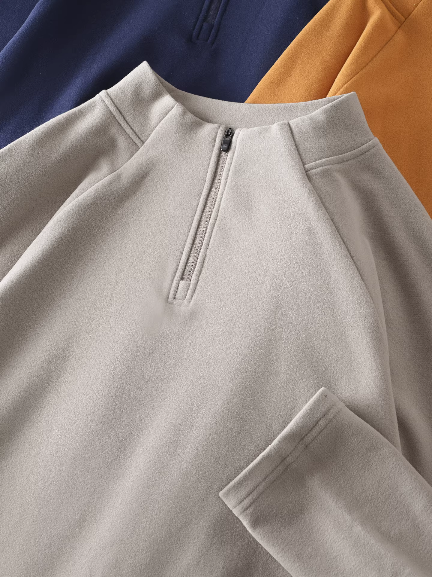 Áo thun nhung Đức hai mặt hạng nặng Pure Group 320G dành cho nam, dài tay, lớp trong màu trơn mùa thu đông, áo lót nửa khóa kéo ấm áp.