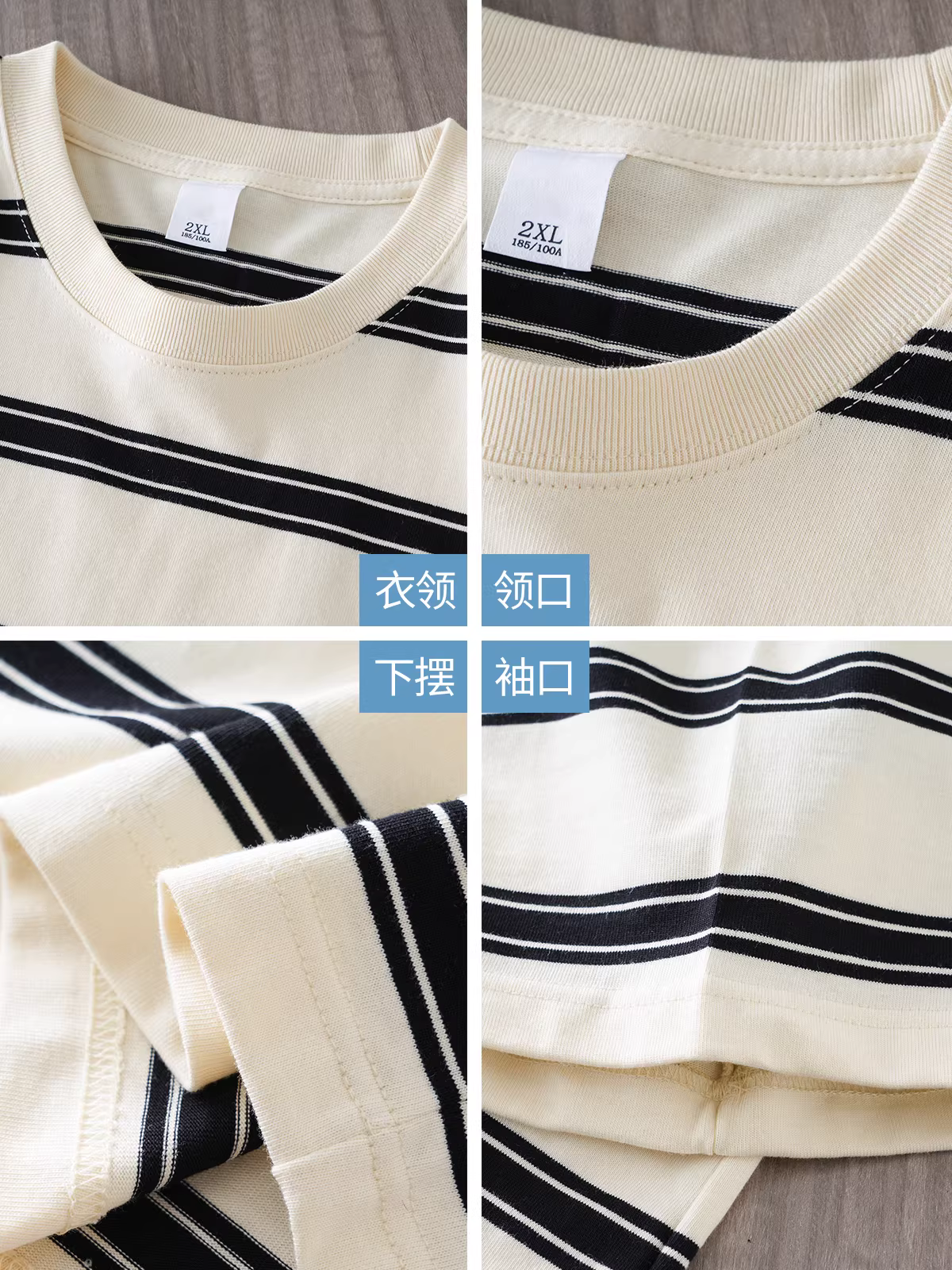 Áo thun cotton nguyên chất sọc 320G dành cho nam, tay ngắn, phong cách Mỹ mùa hè, thương hiệu thời thượng, cổ tròn, dáng rộng, chất liệu cao cấp.