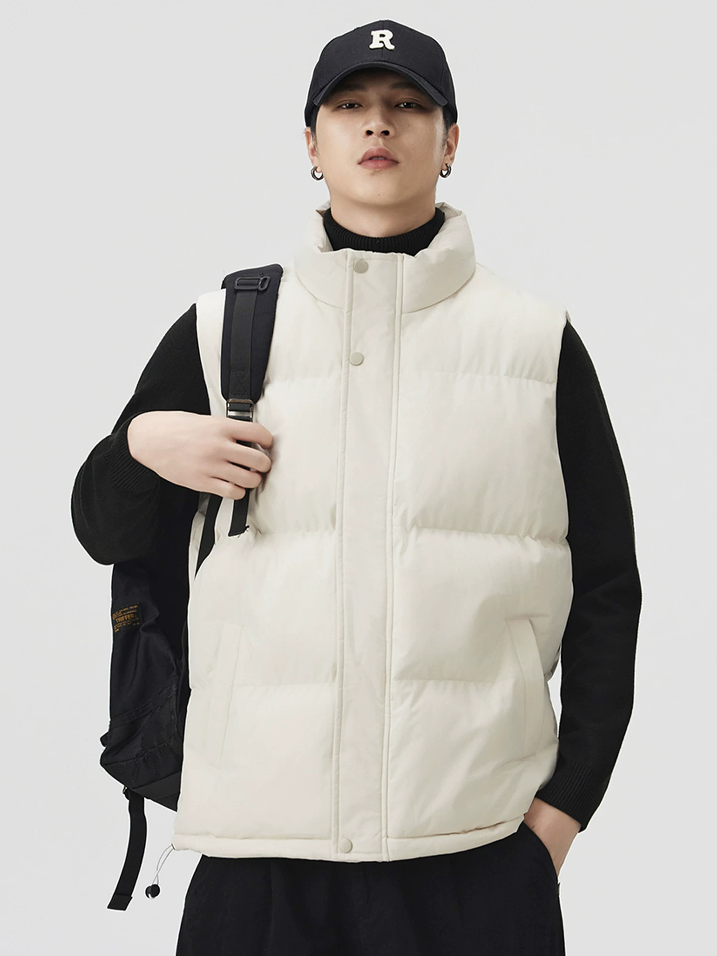 Áo vest nam cổ đứng chất liệu cotton cho mùa thu đông, phong cách Mỹ, dày dặn, ấm áp, áo khoác ngoài, áo khoác cotton không tay.