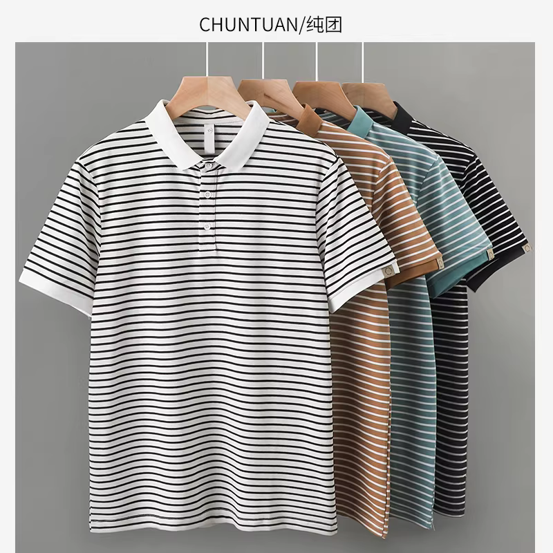 Áo polo sọc dệt kim kiểu Nhật Bản ngắn tay mùa hè thoáng khí 2022 áo sơ mi có cổ cao cấp mới áo polo hợp thời trang