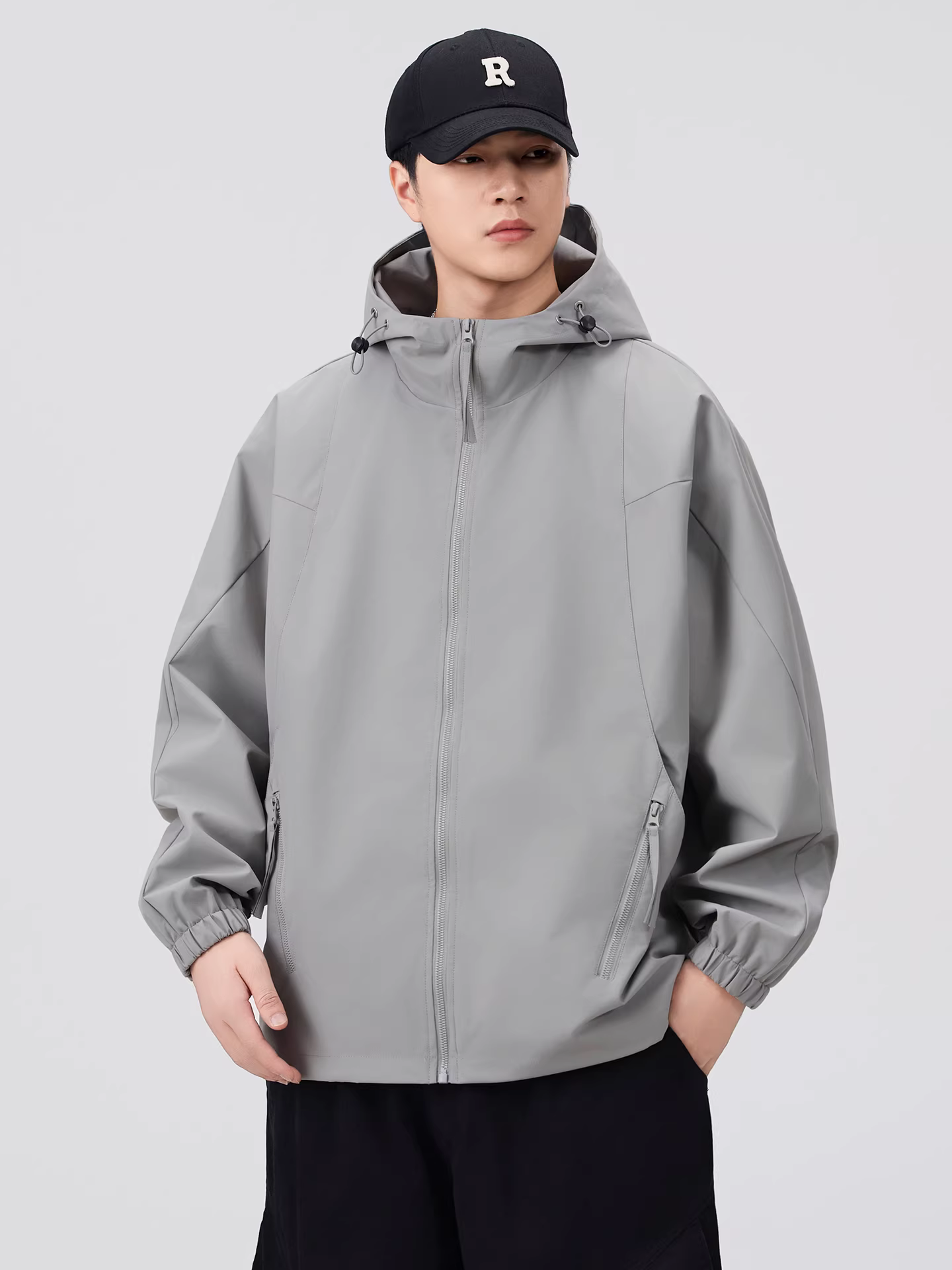 Áo khoác ngoài trời có mũ trùm đầu dành cho nam, mùa thu, sành điệu, tiện dụng, chống gió, chống thấm nước, quần áo đi bộ đường dài, áo khoác thể thao rộng rãi, hợp thời trang.