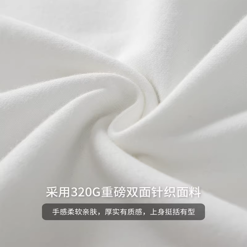 Áo thun hạng nặng 320G kiểu Mỹ thuần túy dành cho nam, tay ngắn, cổ tròn mùa hè, thêu, nửa tay đơn giản, vai thường, áo cơ bản, thương hiệu thời thượng.