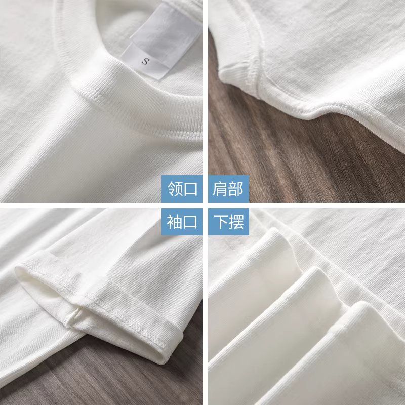 Áo thun ngắn tay hạng nặng 320G kiểu Nhật Bản dành cho nam, mùa hè chất liệu cotton nguyên chất dày cổ nhỏ màu trắng tinh khiết kiểu Mỹ nửa tay.