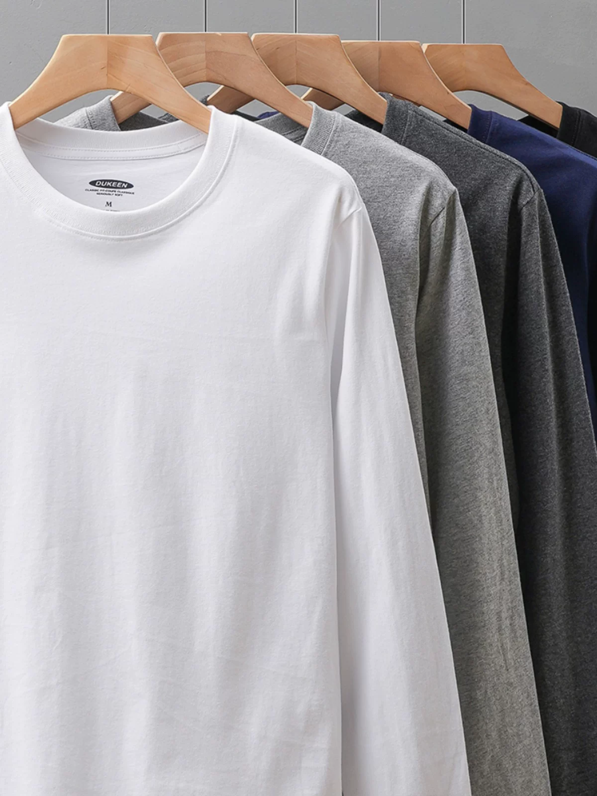 Áo thun dài tay chất liệu cotton nguyên chất 230G, dành cho nam và nữ, áo trơn màu, chất liệu cotton dài sợi Xinjiang, cổ tròn màu trắng.