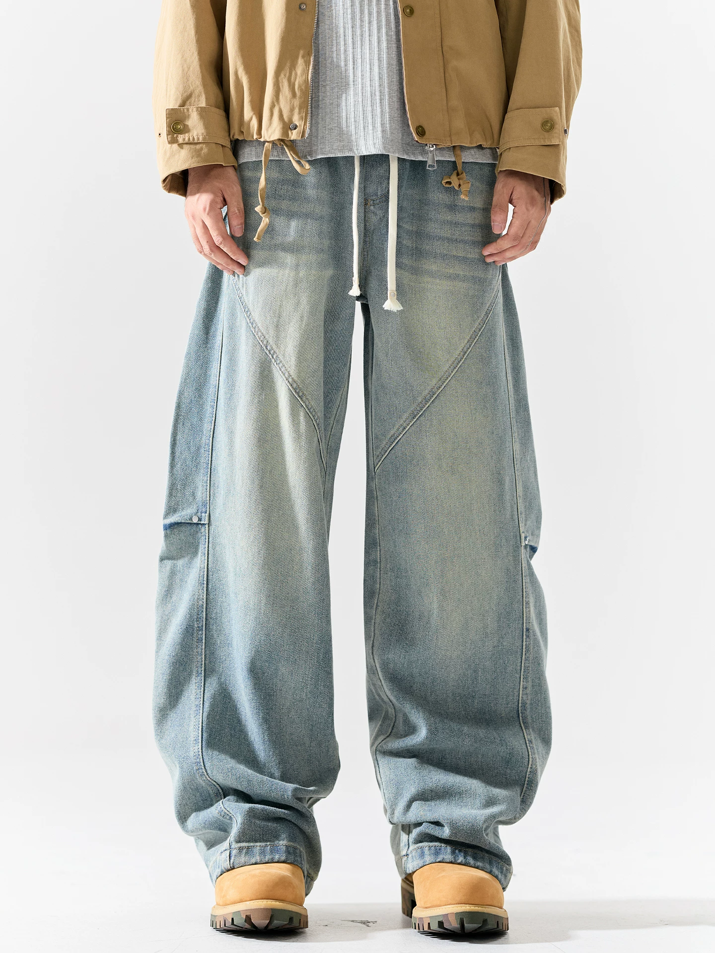 Quần jean denim cổ điển nguyên bản dành cho nam, quần ống đứng dáng rộng, giặt mài kiểu cắt dao, phong cách quần áo công sở Mỹ thời thượng, quần dài hơi loe.