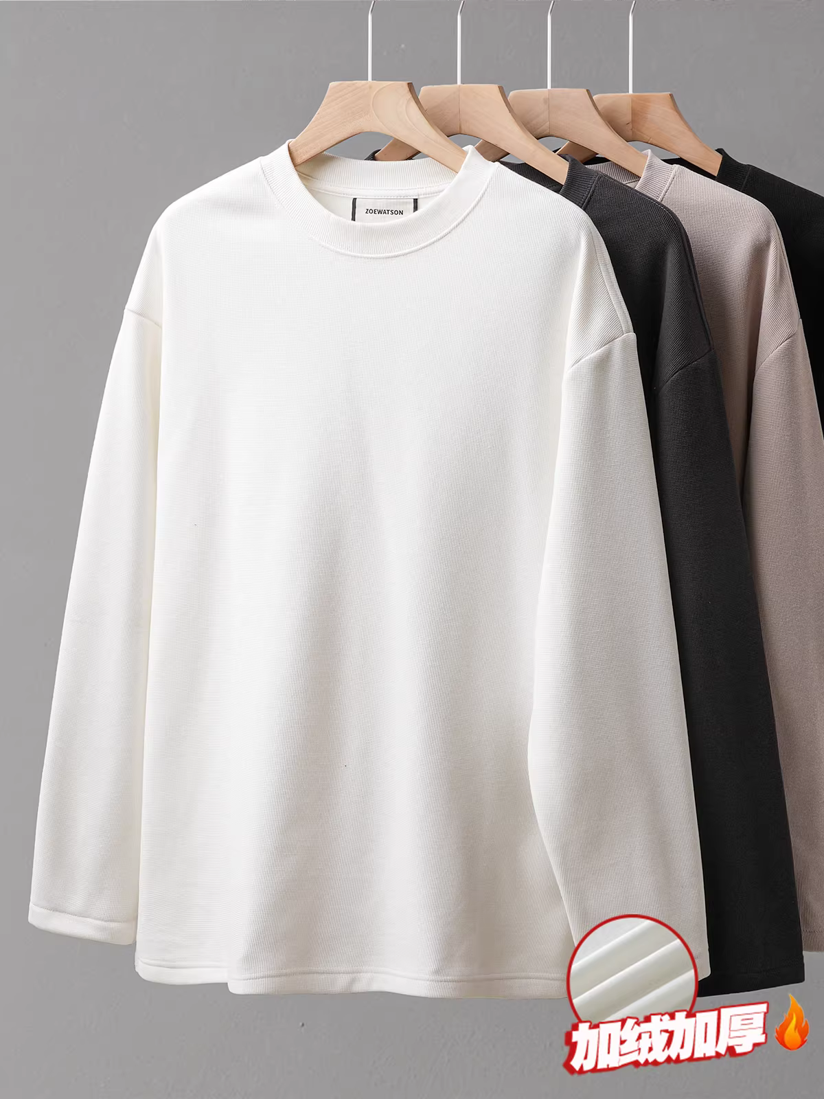 Áo nỉ lót lông cừu dày dặn 400g dành cho nam, kiểu thu đông, dày dặn và ấm áp, dáng rộng, cổ tròn, chất liệu dệt tổ ong, tay dài.