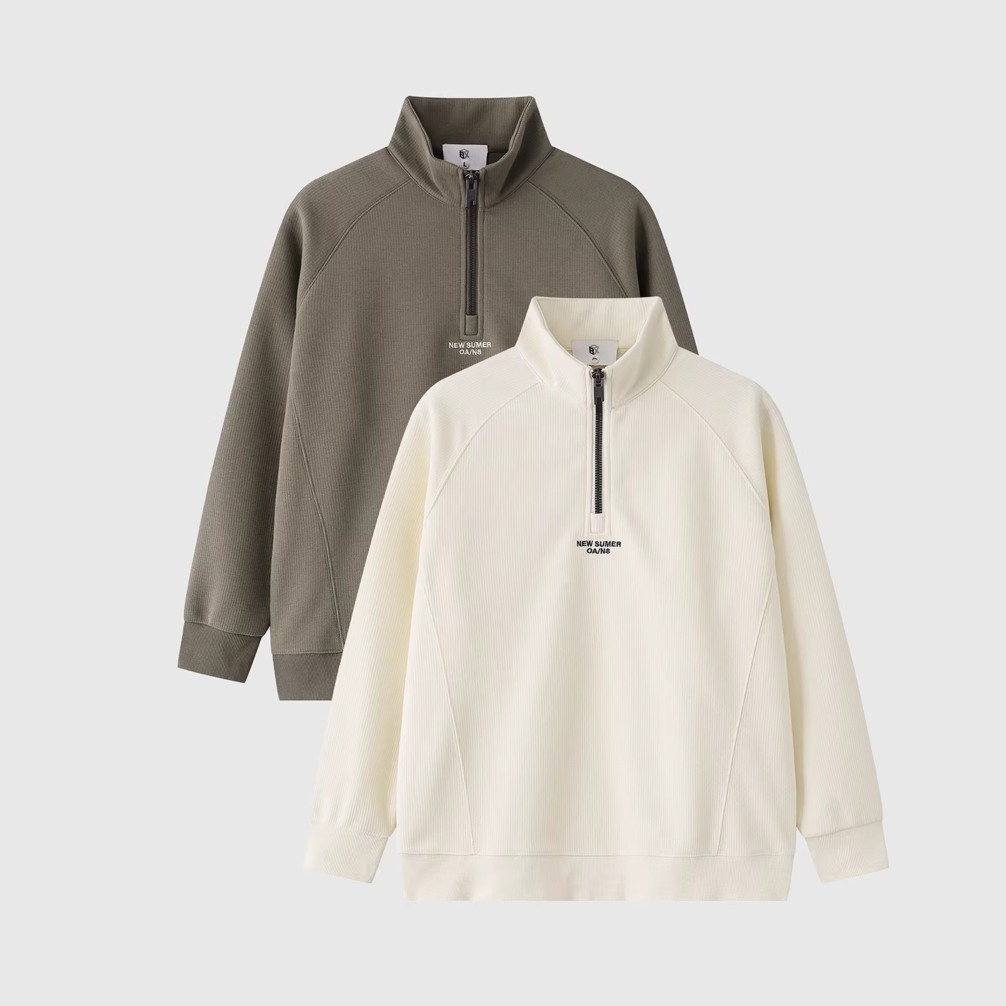 Áo khoác nỉ nửa khóa kéo 360G dành cho nam, kiểu mới thu đông 2025, kiểu dáng Mỹ, chất liệu phối vải nổi, dáng rộng, cổ đứng