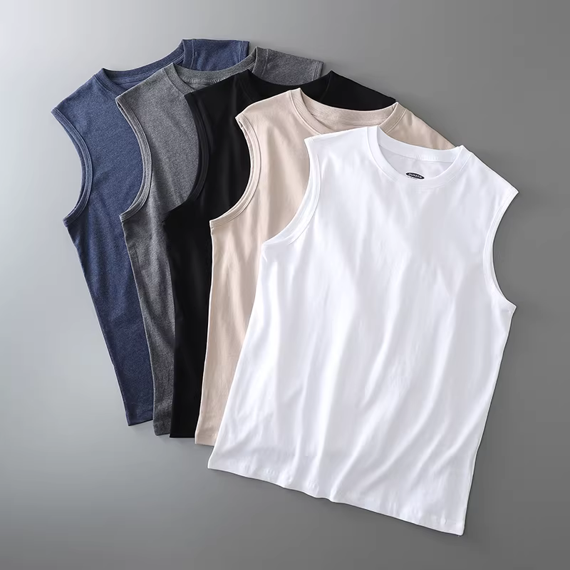 Áo vest màu trơn cho nam, thương hiệu thời thượng, mặc mùa hè, chất liệu cotton nguyên chất, dáng rộng, áo ba lỗ thể thao, áo thun nam không tay thương hiệu thời thượng.