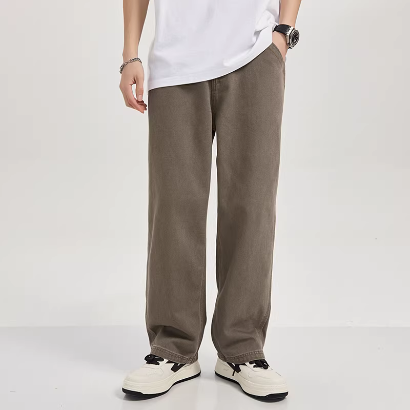 Quần jean retro Nhật Bản dành cho nam, dáng rộng ống thẳng kiểu mới 2022, quần bố màu xanh đậm đã giặt, quần ống rộng bằng cotton nguyên chất