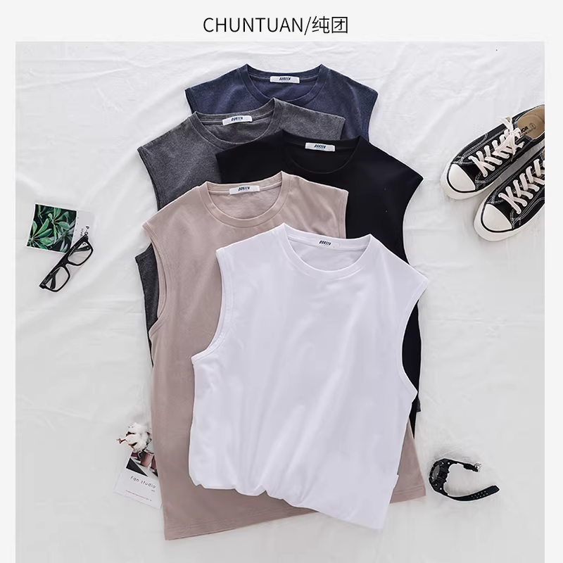 Áo ba lỗ cotton hạng nặng của Nhật Bản dành cho nam, màu trơn, thể thao bóng rổ, áo thun không tay màu trắng dành cho học sinh mùa hè, hợp thời trang