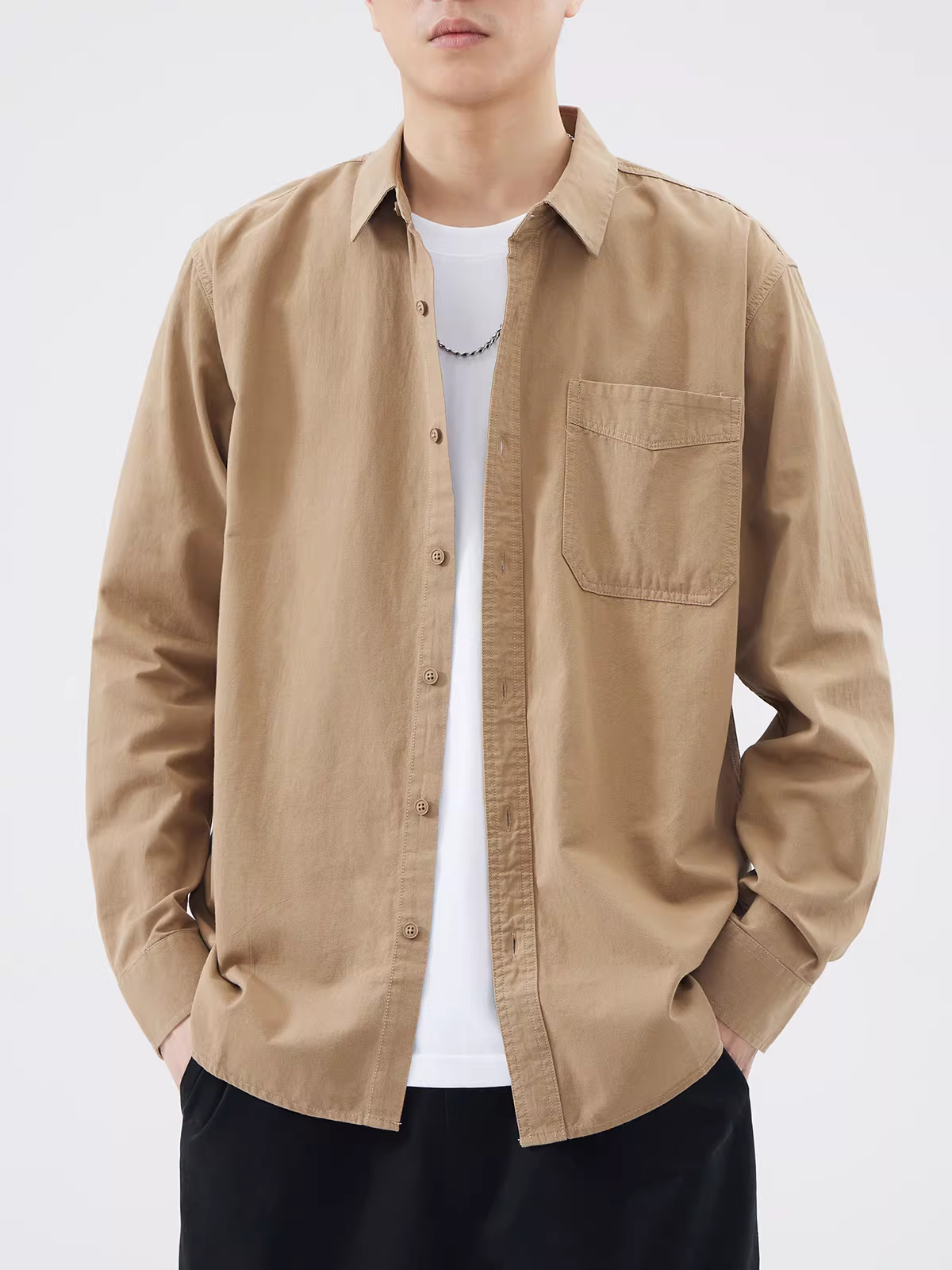 Áo sơ mi nam dày dặn 350G, tay dài, mùa xuân thu, chất liệu cotton nguyên chất, kiểu dáng cổ điển có túi, áo khoác sơ mi cao cấp.