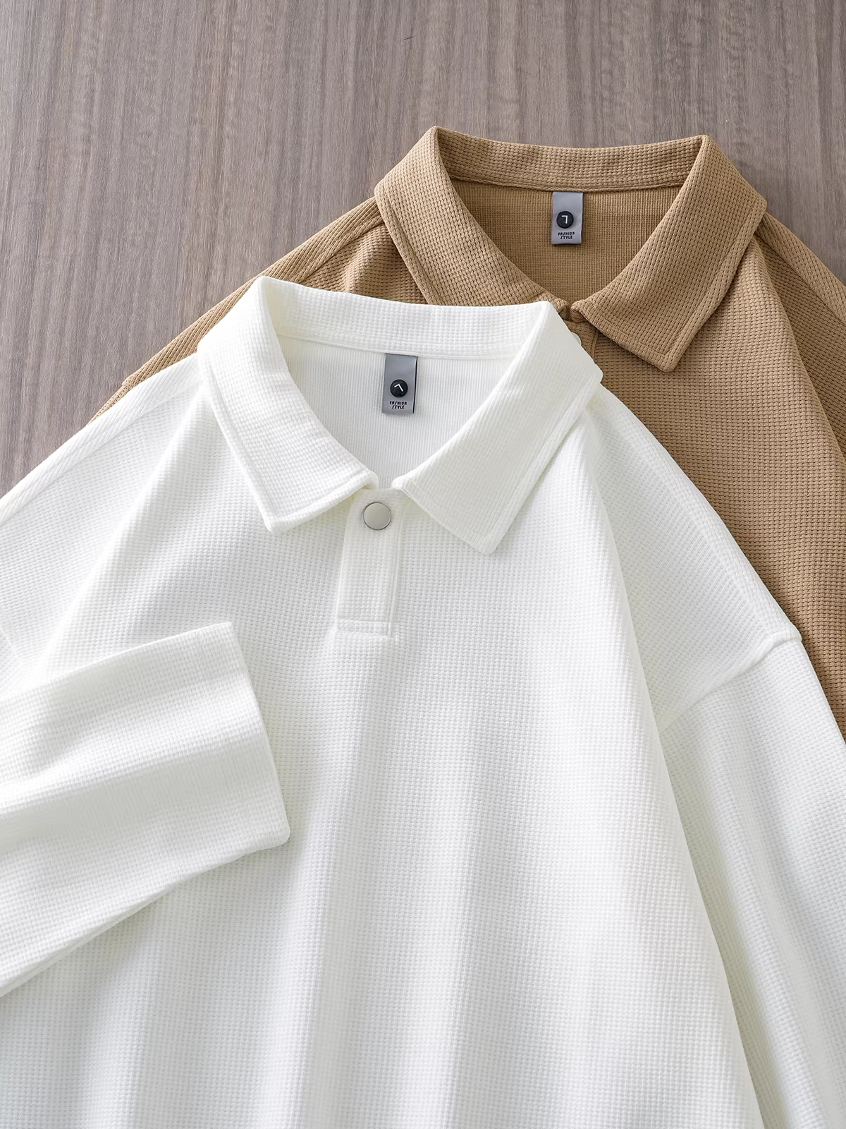 Áo polo dệt kim dày 280G tay dài nam xuân thu, kiểu dáng rộng, màu trơn, chất liệu thun, cổ trụ, áo thun basic thời trang