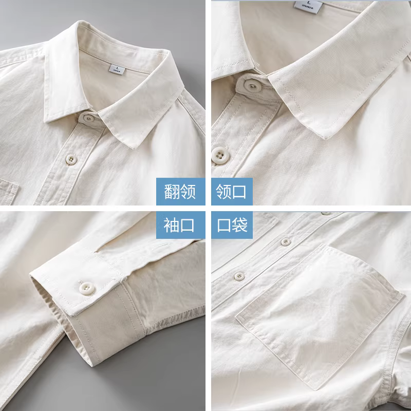 Áo sơ mi nam chất liệu cotton 100% dày dặn 400G, tay dài, mùa xuân thu 2025, kiểu dáng Mỹ cổ điển, rộng rãi, thoải mái, kiểu áo khoác