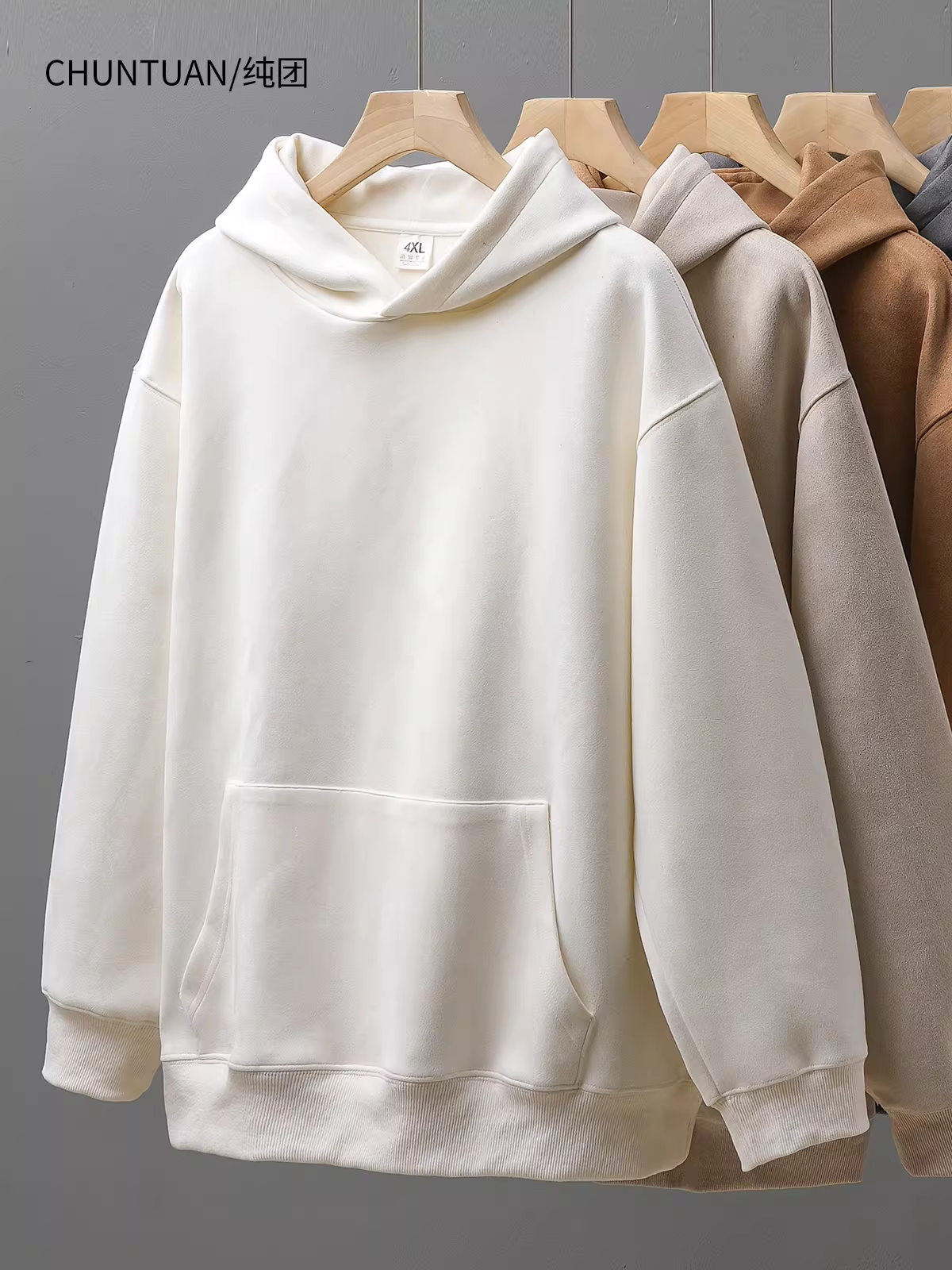 Áo nỉ có mũ trùm đầu bằng da lộn nặng 400G của Pure Group dành cho nam, phong cách đường phố cao cấp của Mỹ mùa thu, áo hoodie màu trơn rộng rãi, áo khoác dài tay.