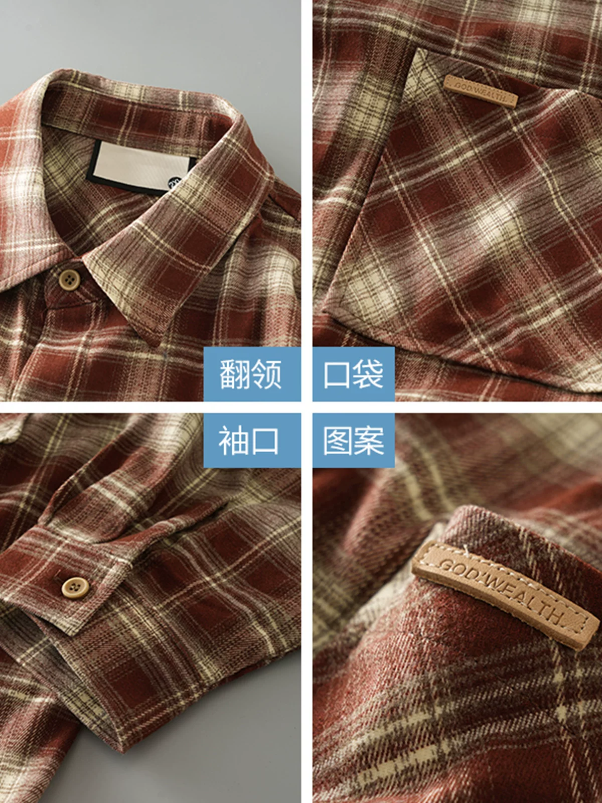 Áo sơ mi kẻ sọc flannel dày dặn dành cho nam, tay dài, kiểu dáng cổ điển Mỹ mùa thu, áo sơ mi có túi chải mềm, cổ áo lật.