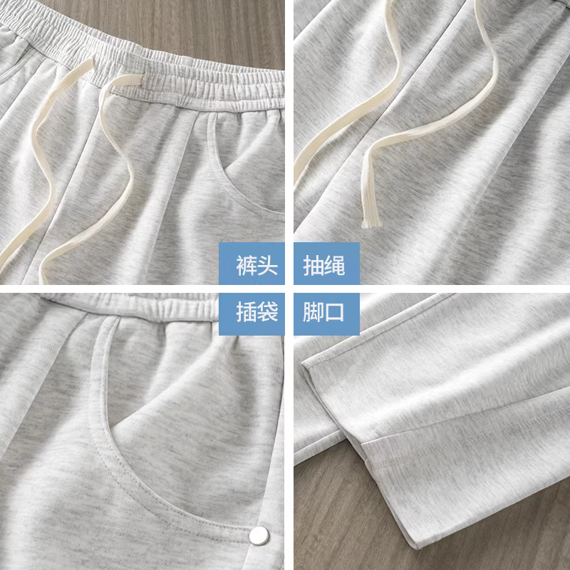 Quần thể thao ống thẳng hạng nặng dành cho nam, quần ống rộng dáng dài màu xám phong cách mùa xuân và mùa thu, quần dài ống thẳng màu xám phong cách giản dị.