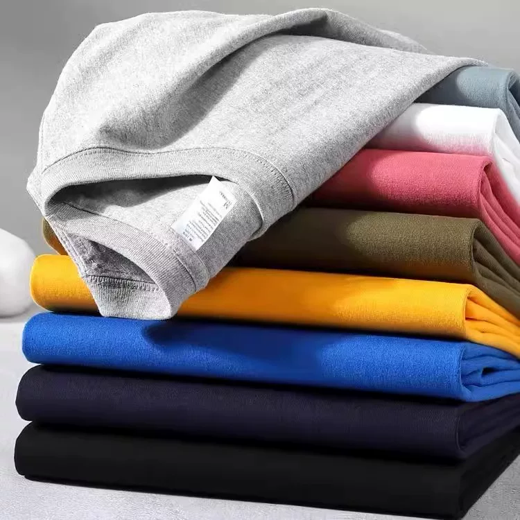 Áo thun cotton nguyên chất, màu trơn, chất dày dặn, kiểu dáng đa năng, tay ngắn, hàng xuất khẩu, giá rẻ, kiểu Mỹ.
