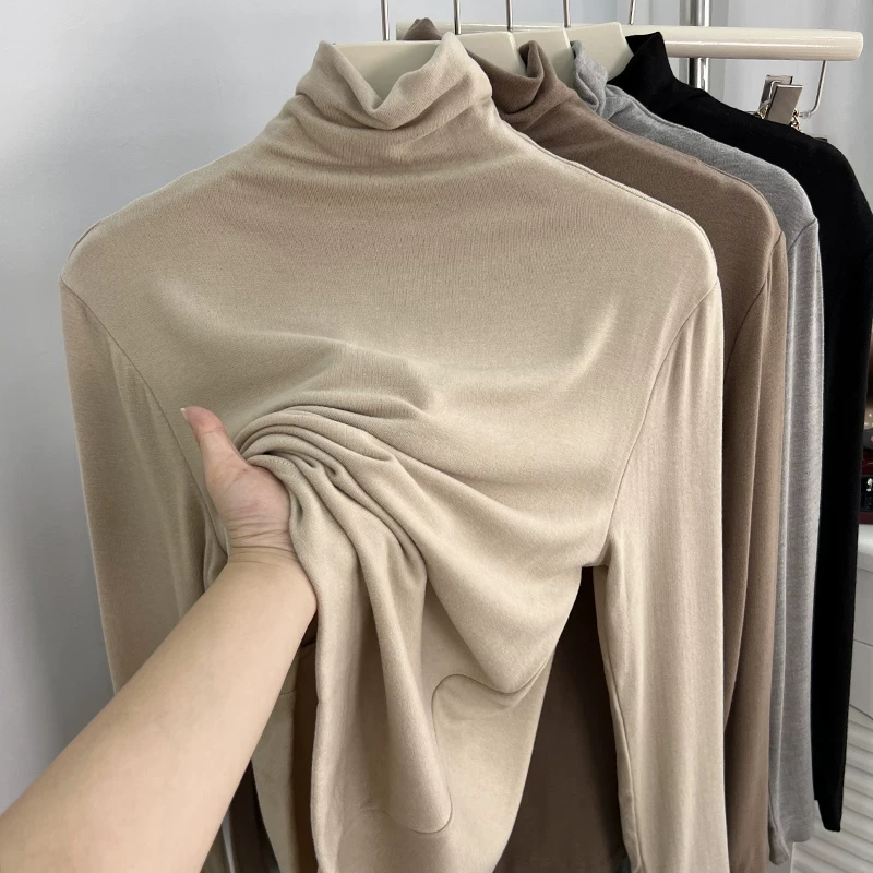 Áo thun ôm body chất liệu cao cấp xuất khẩu, kiểu dáng cổ lọ nửa cao, dành cho nữ, mùa thu đông