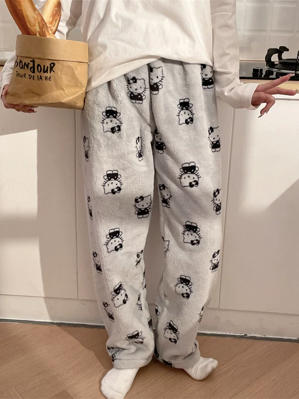 Outlet~ Quần ngủ flannel nữ cho mùa thu đông, dày dặn và ấm áp, quần ấm họa tiết hoạt hình, quần mặc nhà bằng lông san hô.