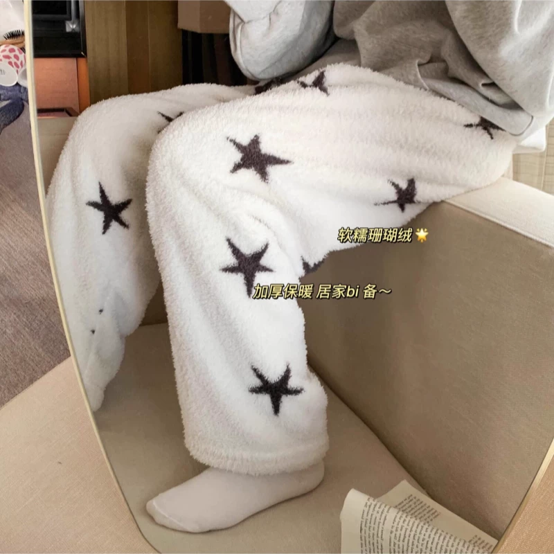 Outlet~ Quần ngủ lông cừu dày dặn mùa thu đông dành cho nữ, thoải mái khi mặc ngoài trời, quần đi bộ, quần dài ấm áp ở nhà