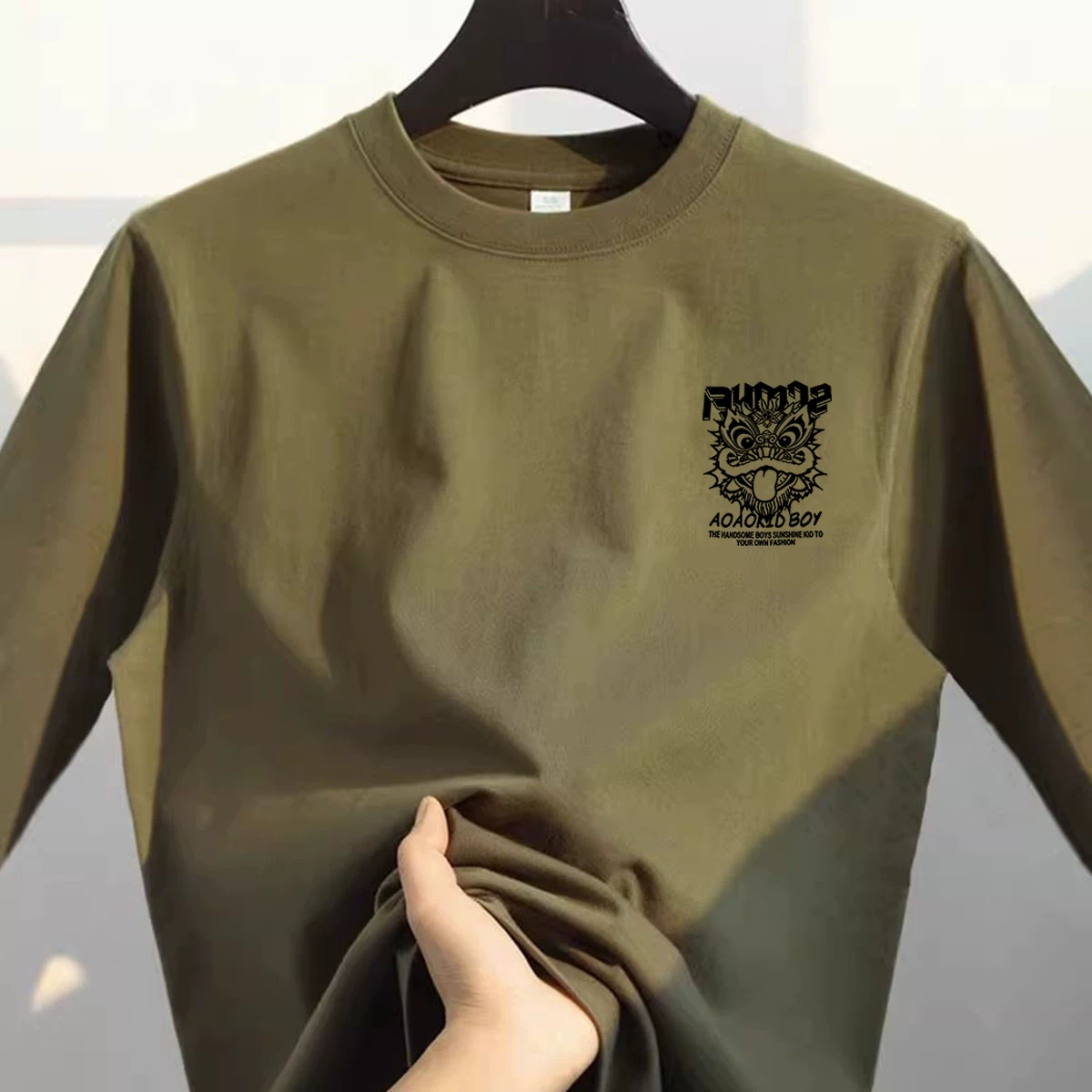 Outlet~ Quầy xuất khẩu hàng hiệu áo thun cotton dày dặn mới, đa năng, mùa thu, dài tay dành cho nam và nữ