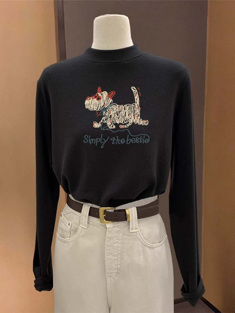 Áo thun nữ tay dài cổ lọ nửa cao chất liệu nhung Đức, dày dặn, thích hợp mặc lớp, hàng xuất khẩu, giá ưu đãi.