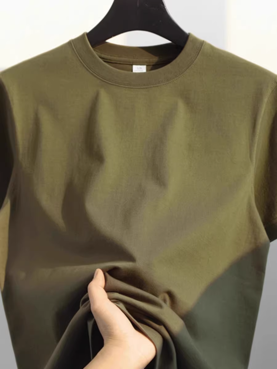 Hàng xuất dư thanh lý ~ Áo thun trơn màu cơ bản, dáng rộng, đa năng, mặc trong, tay ngắn, chất liệu cotton nguyên chất