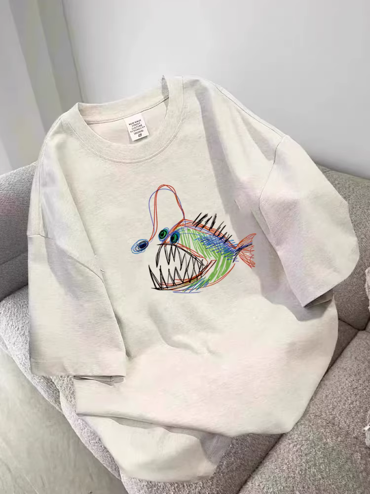 Hàng xuất dư thanh lý~ Phong cách độc đáo, áo thun tôn dáng cho mùa hè, unisex, dáng rộng, phong cách giản dị, chất liệu cotton nguyên chất, tay ngắn in họa tiết