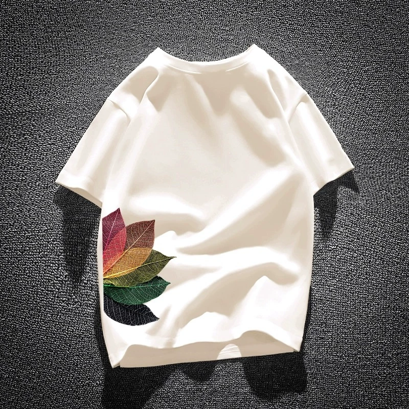 Đơn hàng xuất khẩu dư thừa ~ Cắt nhãn, thu hồi từ ngoại thương, in hình, cá nhân hóa tay ngắn, kiểu Hồng Kông, cổ tròn, chất liệu cotton nguyên chất, đơn giản và hợp thời trang.