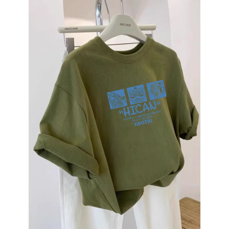 Outlet~ Áo thun ngắn tay in hình cotton nguyên chất mới xuất khẩu, áo đa năng dành cho nam và nữ