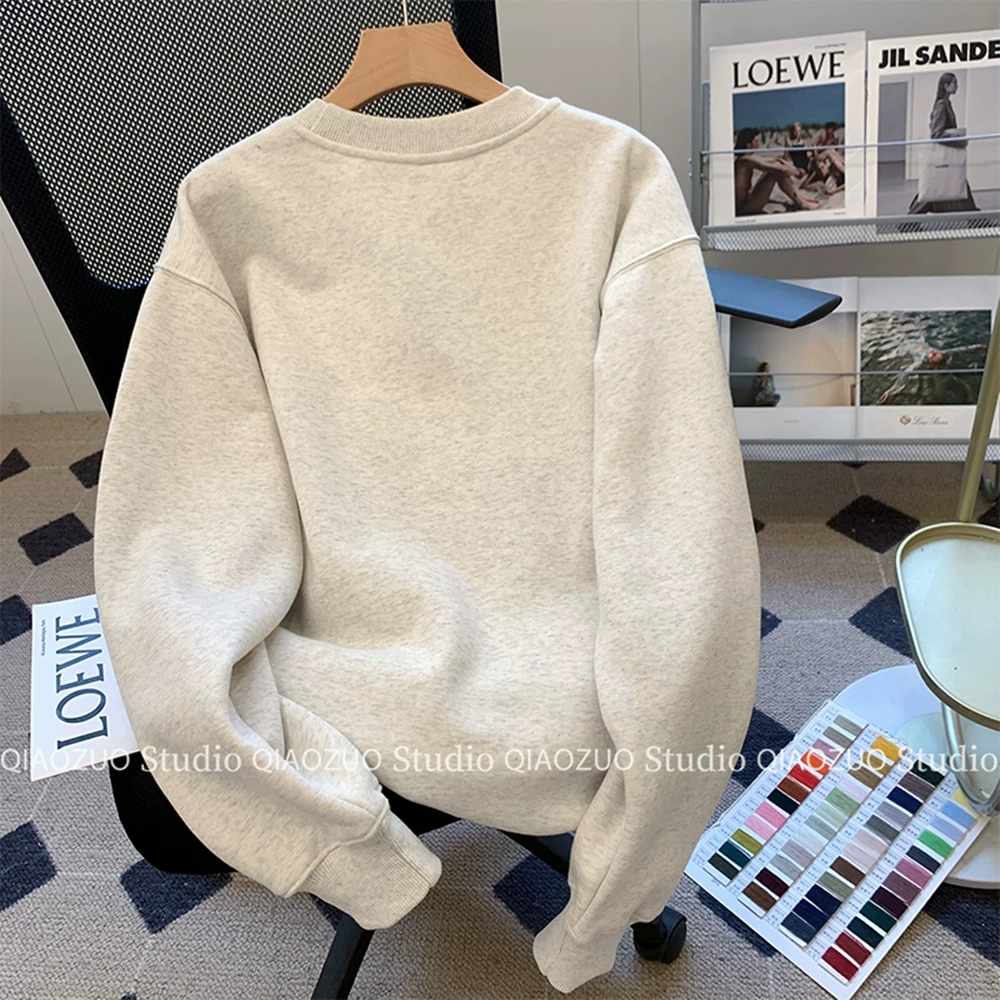 Outlet~ Quầy thương mại nước ngoài thương hiệu thương hiệu thời trang phong cách Hàn Quốc mới áo nỉ lót lông cừu mùa thu đông kiểu dáng giản dị mới dành cho nữ