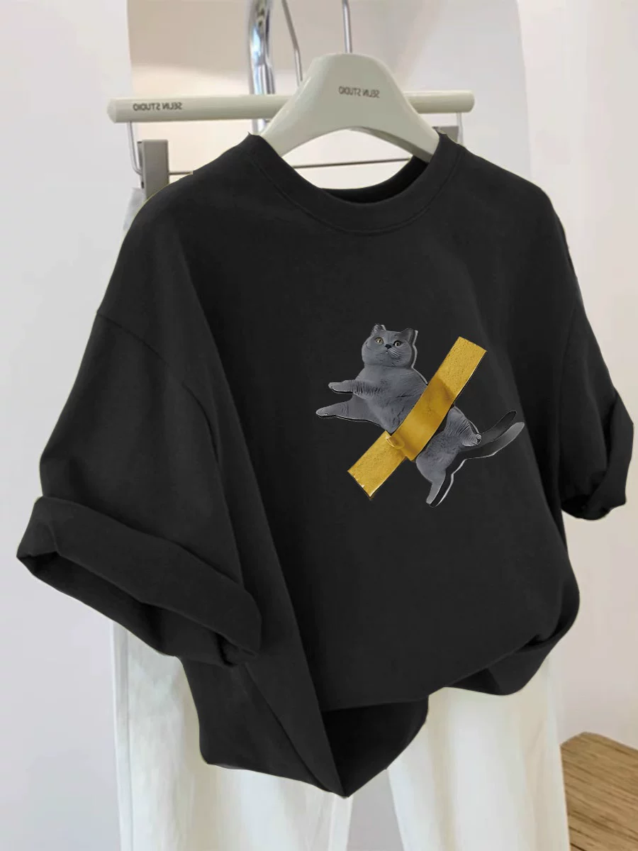 Xả kho hàng xuất khẩu dư thừa ~ Áo thun tay ngắn in họa tiết đa năng, kiểu dáng rộng rãi, unisex, thương hiệu độc đáo, hợp xu hướng mới