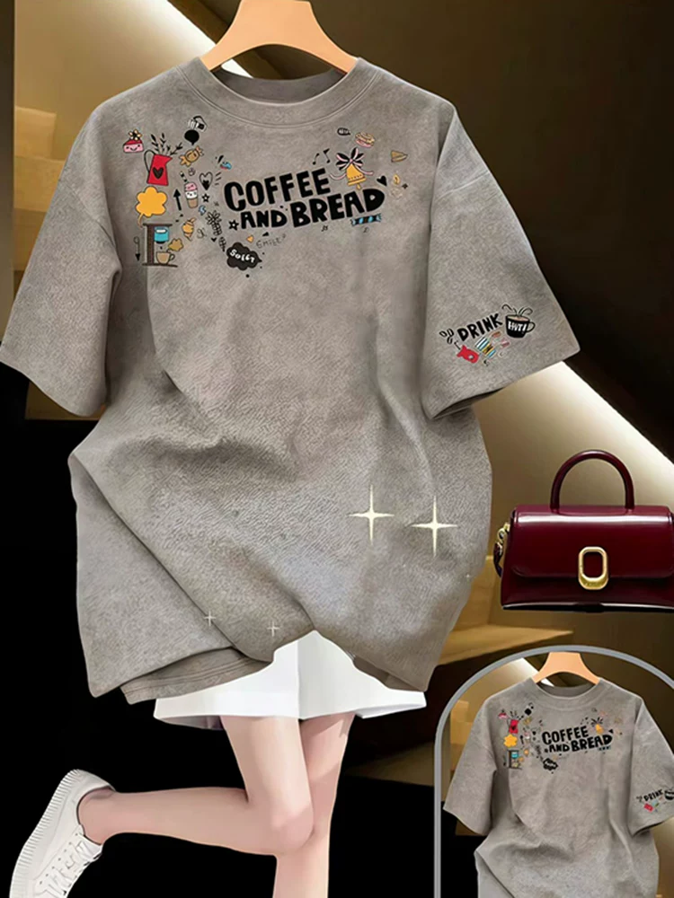 Áo thun cotton in họa tiết kiểu Mỹ, hàng xuất khẩu, giá rẻ, thời trang, tay ngắn, chất liệu cotton nguyên chất.
