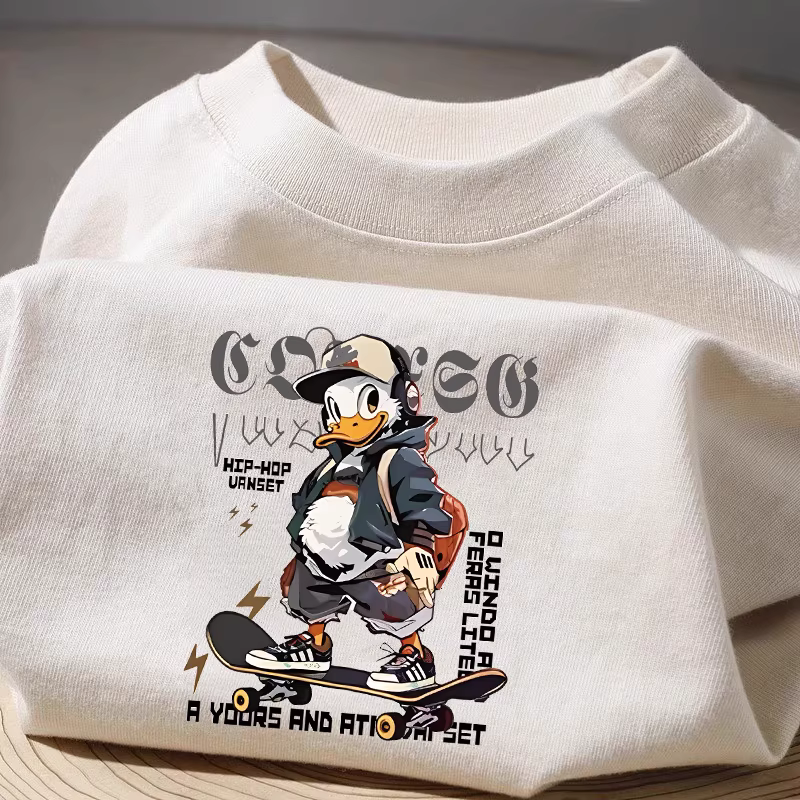 Giảm giá đặc biệt~ Hàng xuất khẩu dư thừa, áo thun cotton dày in hình hoạt hình thời trang thương hiệu mới giảm giá