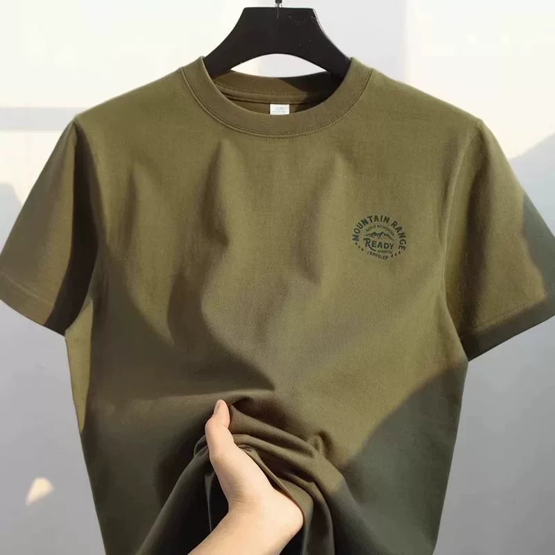 Đồ xuất khẩu dư thừa ~ Áo thun nam tay ngắn, cắt mác, xuất khẩu lại, chất liệu cotton nguyên chất, phong cách hip-hop Mỹ, dáng rộng mặc mùa hè.