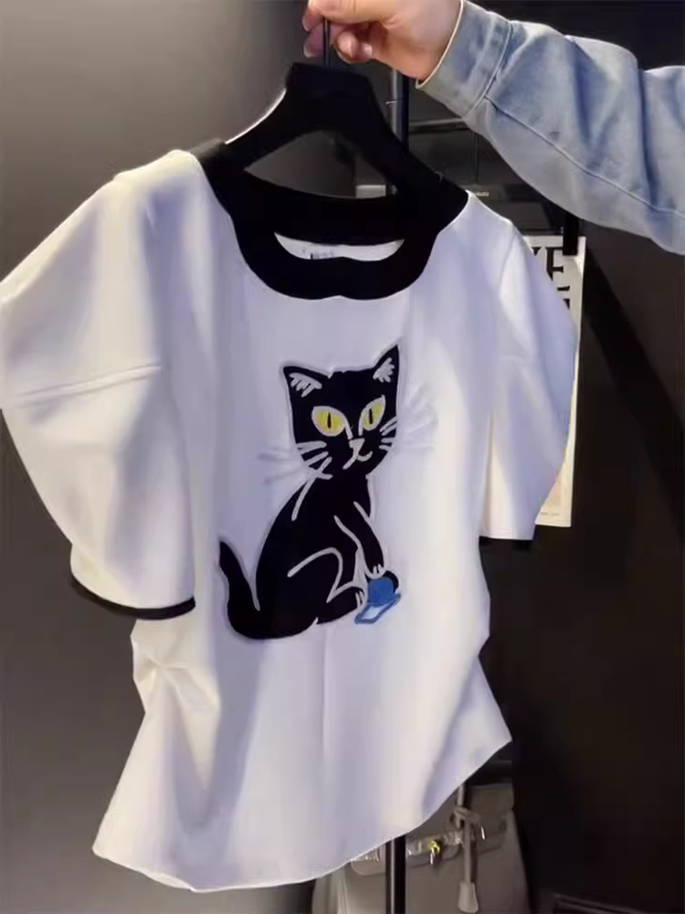 Outlet~ Quầy hàng ngoại thương có thương hiệu với giá ưu đãi, thiết kế độc đáo, áo thun ngắn tay tay phồng độc đáo dành cho nữ, phong cách mùa hè hợp thời trang