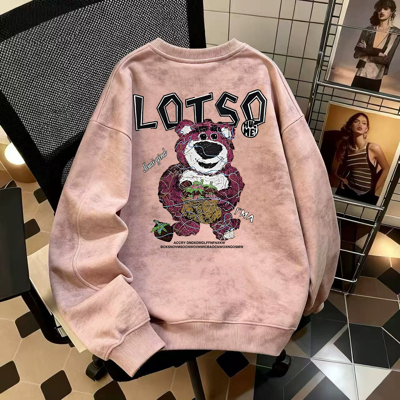 Áo thun nỉ cổ tròn dáng rộng phong cách Mỹ, chất liệu lông cừu giữ ấm, họa tiết tie-dye, mùa thu đông, hàng xuất khẩu, giá rẻ.