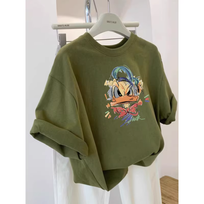 Outlet~ Áo thun ngắn tay in họa tiết cotton nguyên chất đa năng mùa hè mới của thương hiệu xuất khẩu