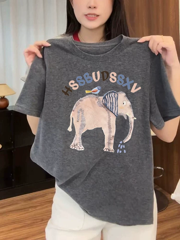 Outlet~ Hàng xuất khẩu, áo thun ngắn tay mùa hè bằng cotton nguyên chất, thương hiệu thời trang dành cho cặp đôi, màu xám thạch, mới.