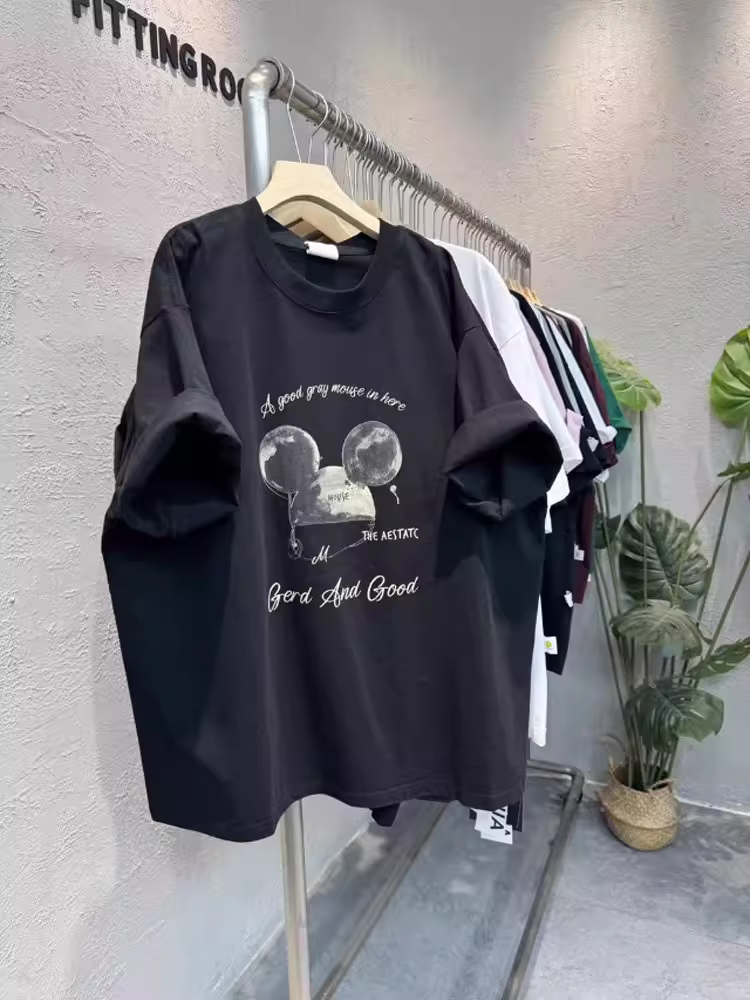 Outlet~ Thương hiệu xuất khẩu thanh lý bán hàng mùa hè áo thun cotton nguyên chất mới in hình tay ngắn unisex