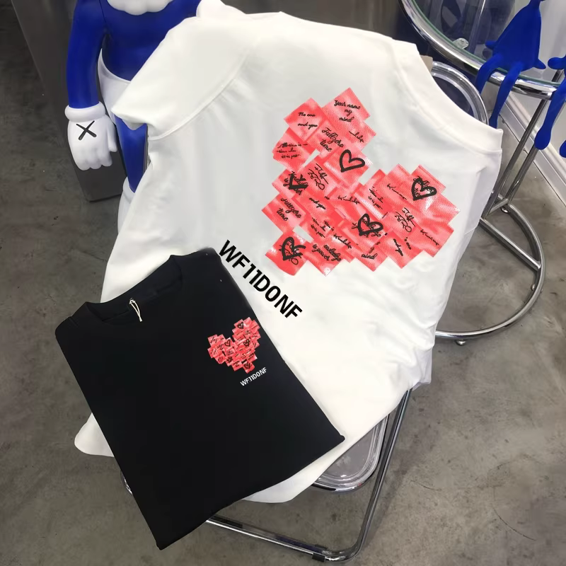 Áo thun cotton in họa tiết, kiểu dáng đơn giản, rộng rãi, thoải mái, xuất khẩu, hàng thanh lý.