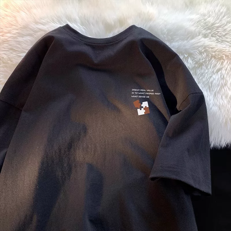 Giảm giá đặc biệt~ Hàng xuất khẩu dư thừa, hàng giảm giá, áo thun cotton in họa tiết, tay ngắn, kiểu dáng đơn giản, dành cho nam nữ và cặp đôi