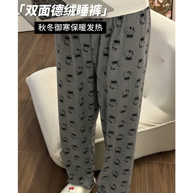 Outlet~ Quần ngủ giữ nhiệt mềm mại và ấm áp mùa thu đông dành cho nữ, quần mặc ở nhà kiểu mèo KT dễ thương