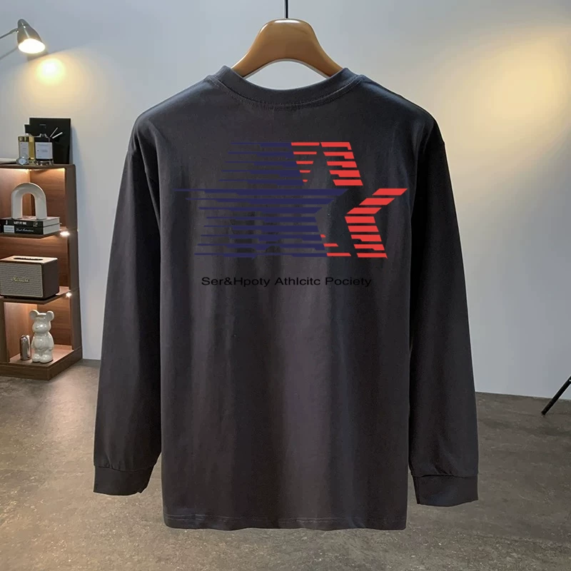 Outlet~ Thương hiệu xuất khẩu thanh lý hàng tồn kho mùa thu cổ điển cotton nguyên chất mới áo thun dài tay dáng rộng unisex