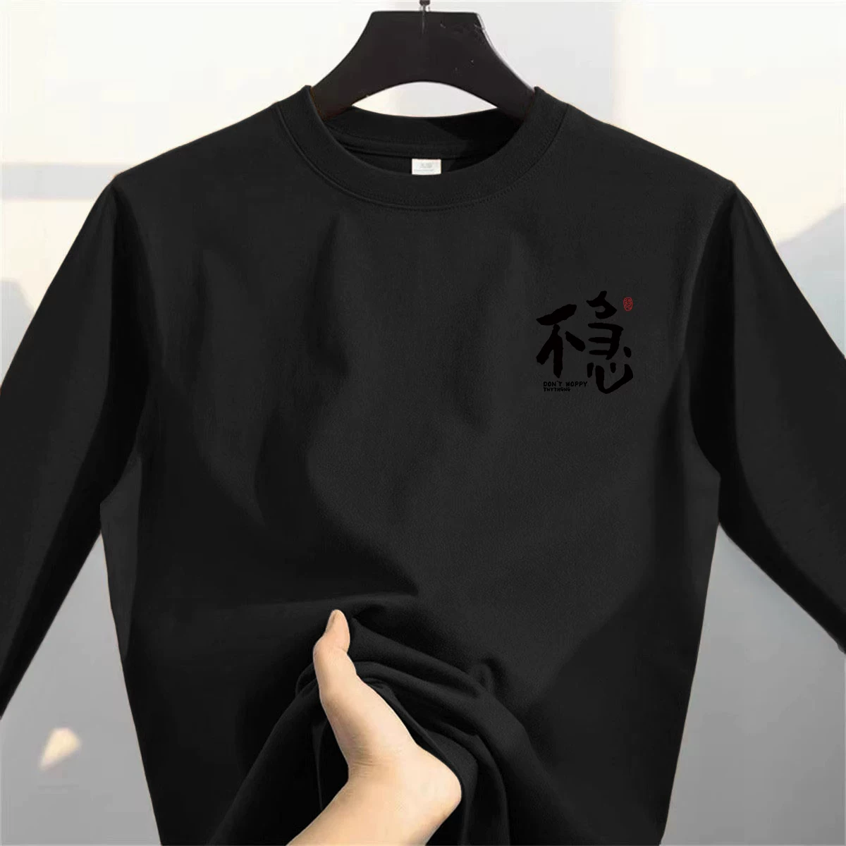 Outlet~ Quầy xuất khẩu hàng hiệu mặc cả mùa thu Áo thun dài tay unisex cotton nguyên chất phong cách retro Mỹ, lớp lót bên trong
