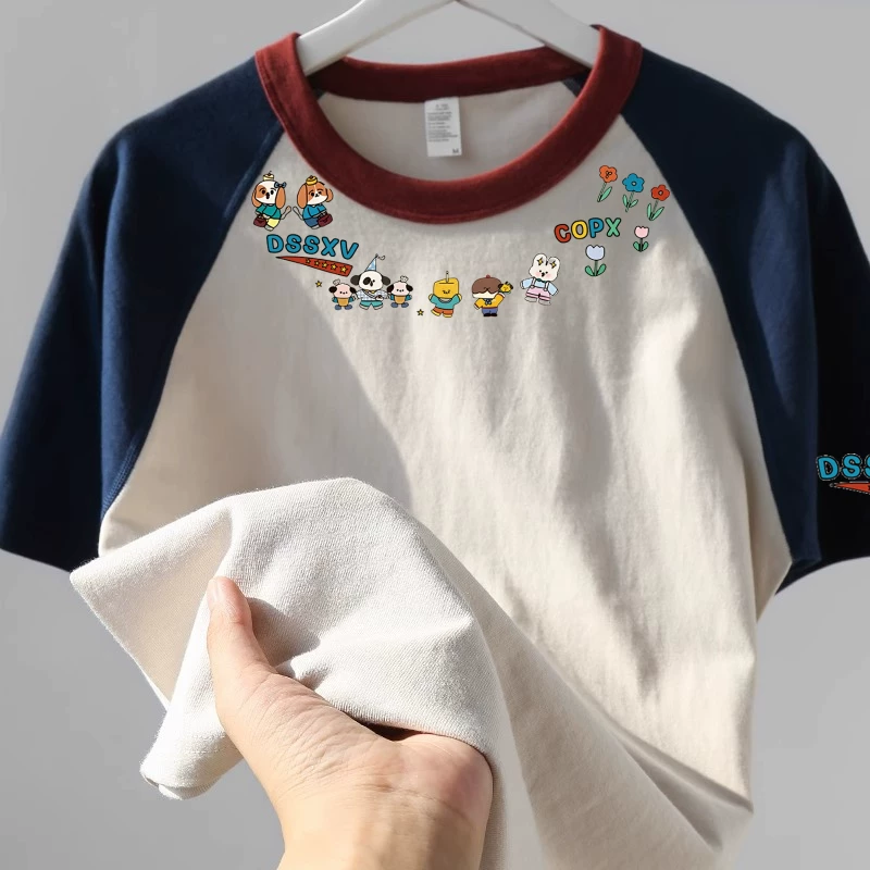 Áo thun tay ngắn phối màu, kiểu raglan, hàng xuất khẩu, giá rẻ, chất liệu cotton nguyên chất, thời trang, unisex.